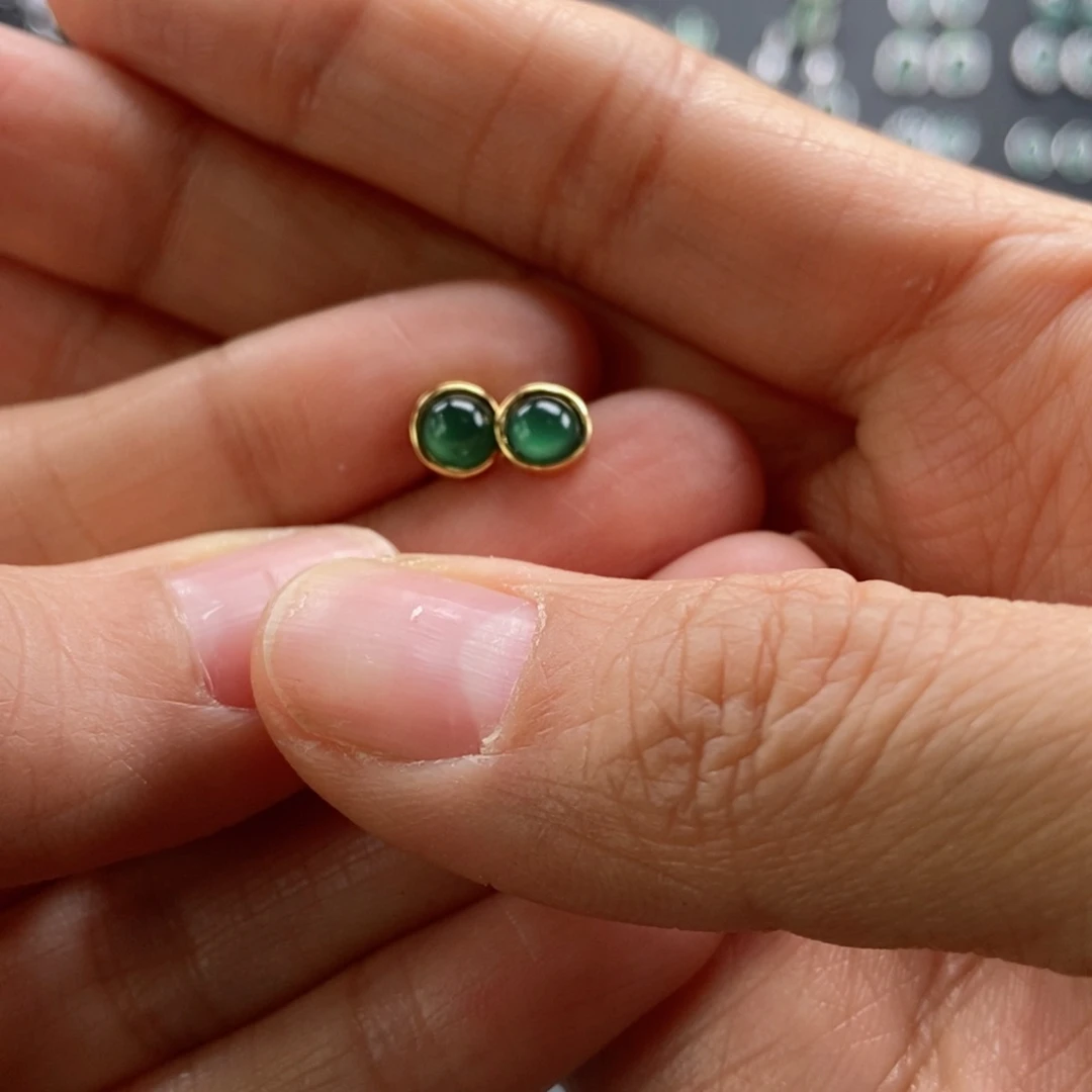 翡翠耳饰银S925镶嵌翡翠首饰