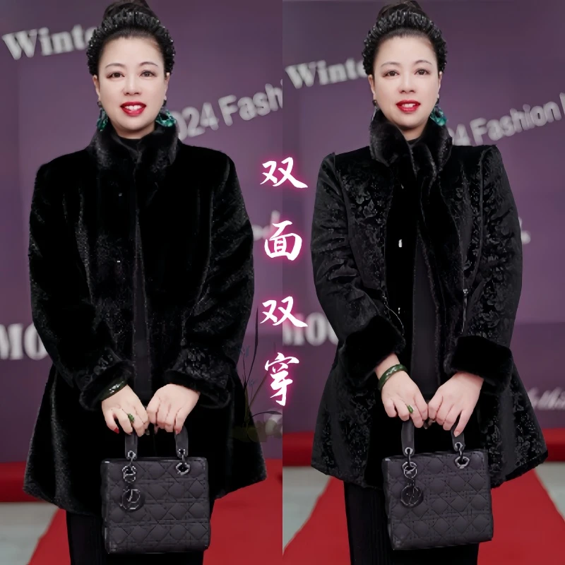 冬季海宁高端双面双穿皮毛一体女士时尚大衣 1096