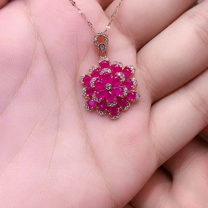 银S925镶嵌颈饰红宝石