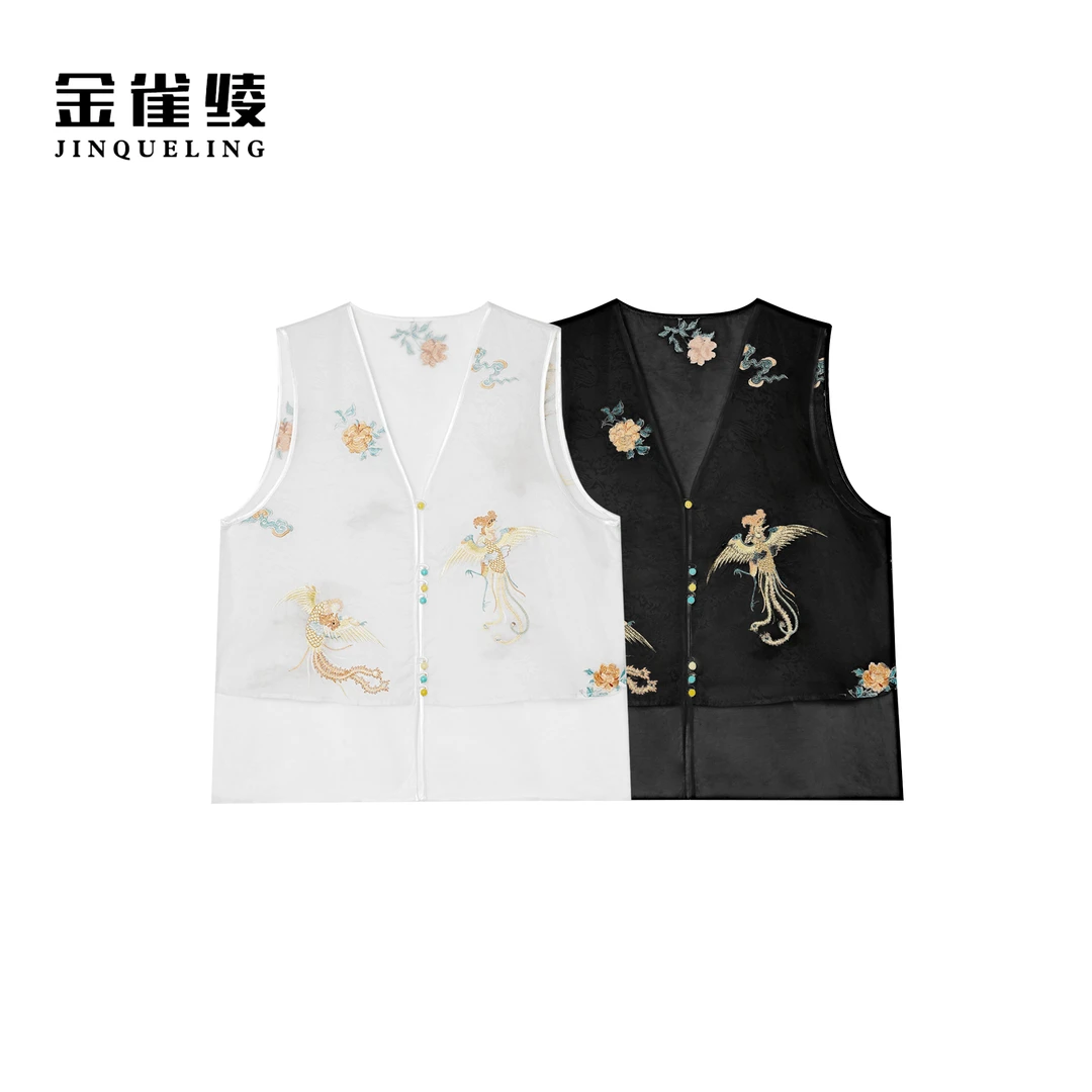 金雀绫【金凤朝阳】100桑蚕丝薄款刺绣新中式加宽加大马夹SZA2T376