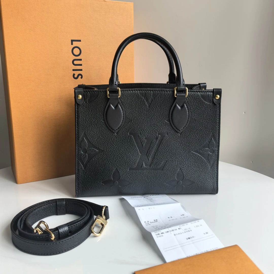 99新 LouisVuitton/路易威登 黑色小号印花onthego托特包