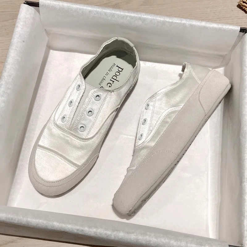 缎面小白鞋女超软百搭两穿一脚蹬爆款2025新款平底休闲舒适孕妇鞋