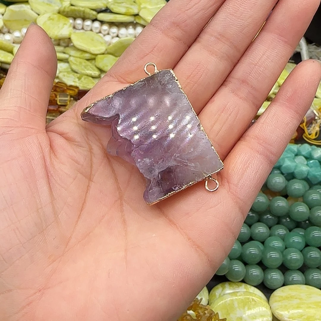 玛瑙/玉髓合金珠宝半成品紫水晶双孔一个