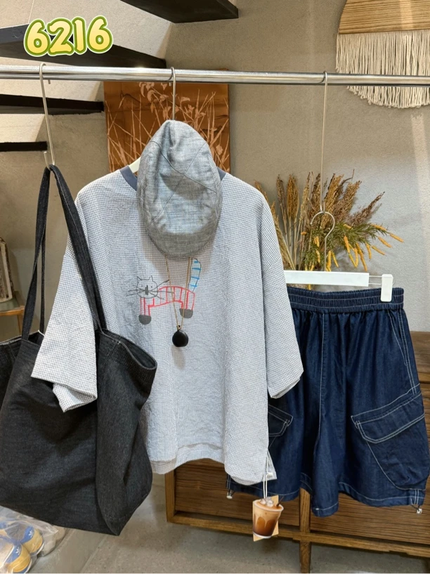 （6~18）专场6216猫咪格子衬衫T恤