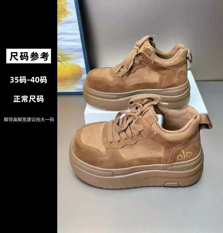 【跟高6CM】厚底高帮板鞋女鞋2025新款复古增高轻便系带休闲鞋-FF鞋