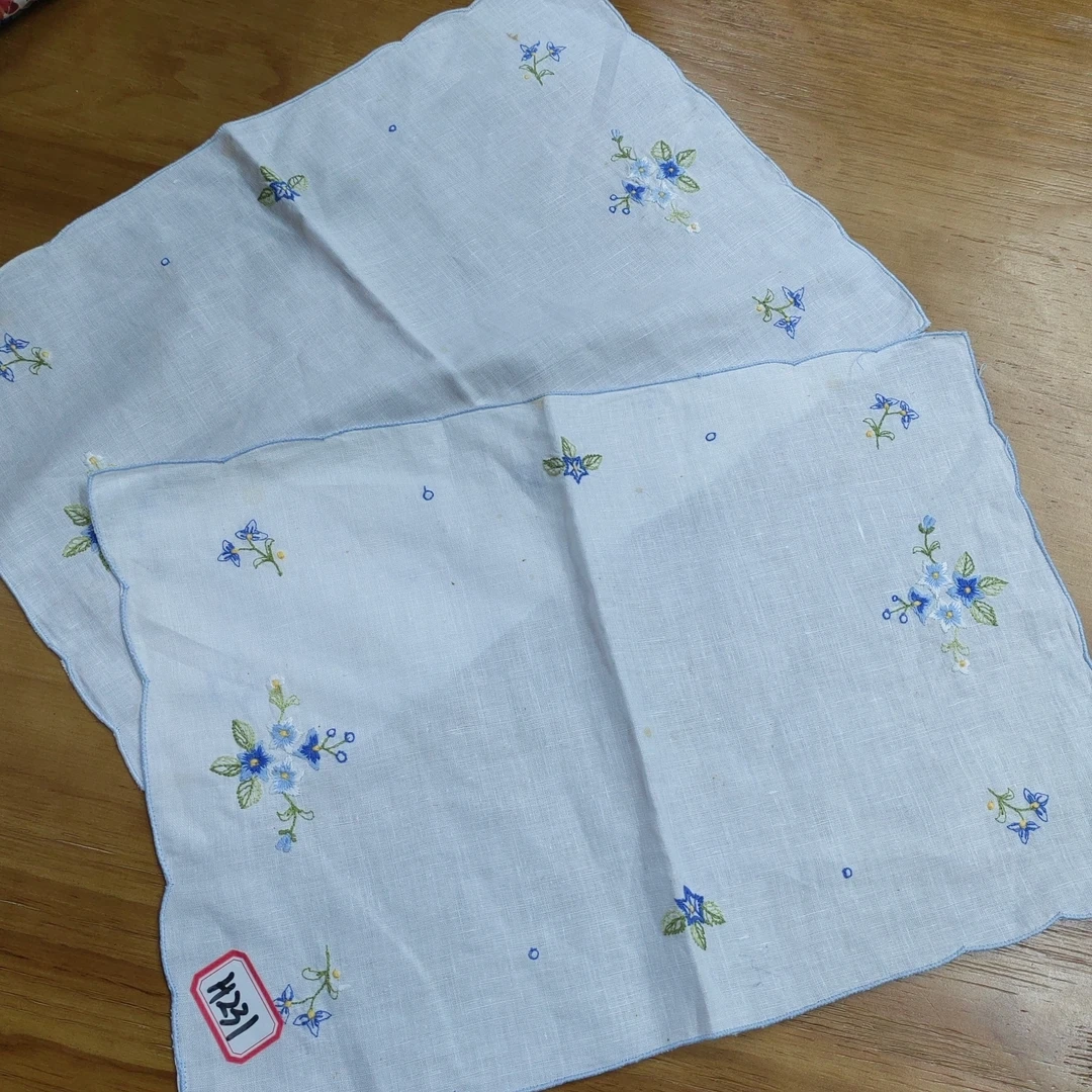 H231 刺绣 长方盘垫 白色蓝边蓝花 棉质29*40cm（2片）