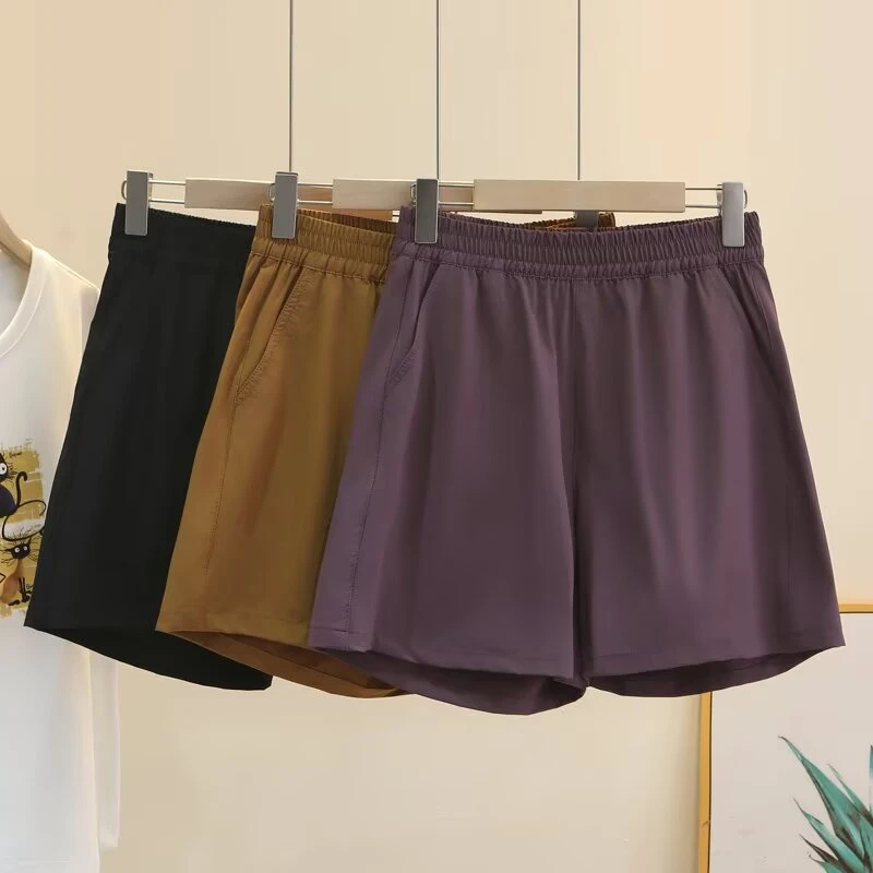 口袋薄款五分裤夏季纯色女士高腰简约外穿短裤阔腿