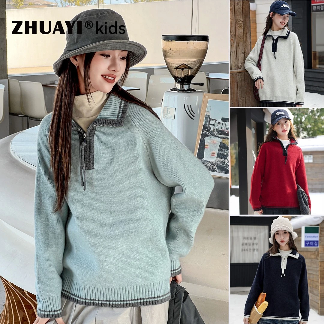 女童翻领毛衣时尚秋冬宽松针织衫慵懒风洋气年装打底（25405333）9