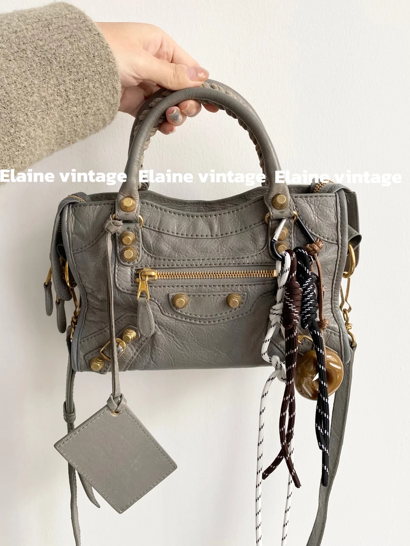 95新 Balenciaga/巴黎世家 大象灰菠萝金扣mini机车包24cm