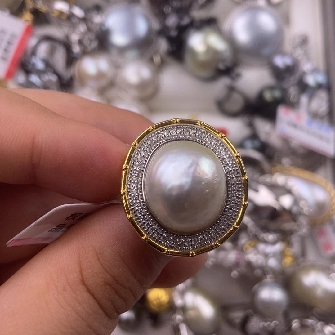 海水珍珠戒指银S925镶嵌