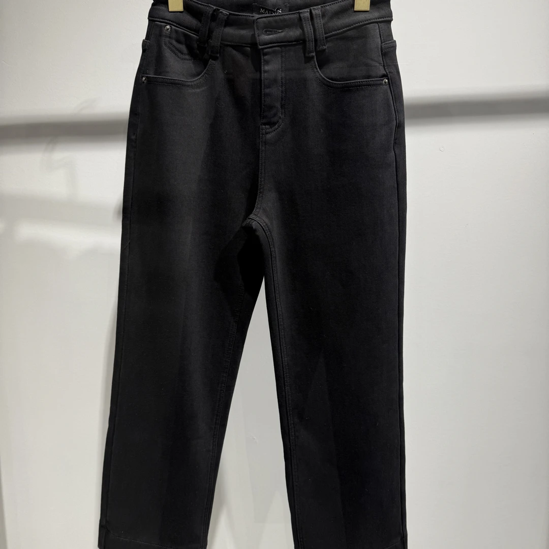 高腰加绒牛仔裤显瘦直筒裤冬季加厚保暖弹力修身九分裤女KCNLS12Y