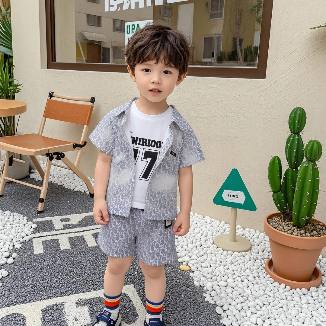 男童夏季套装儿童新款宝宝礼服短袖女童洋气衬衫夏装三件套衣服潮