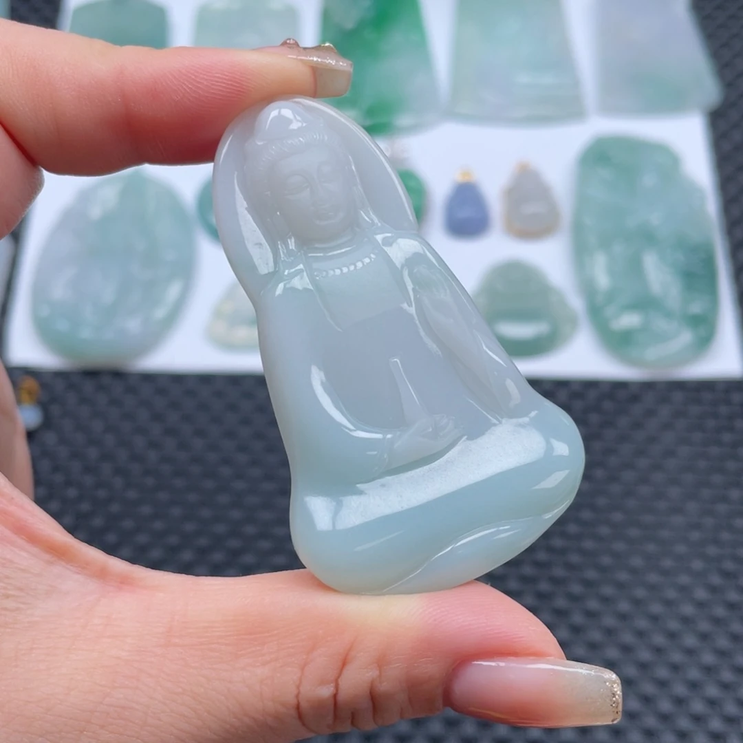 翡翠颈饰未镶嵌天然缅甸翡翠A货吊坠素衣观音