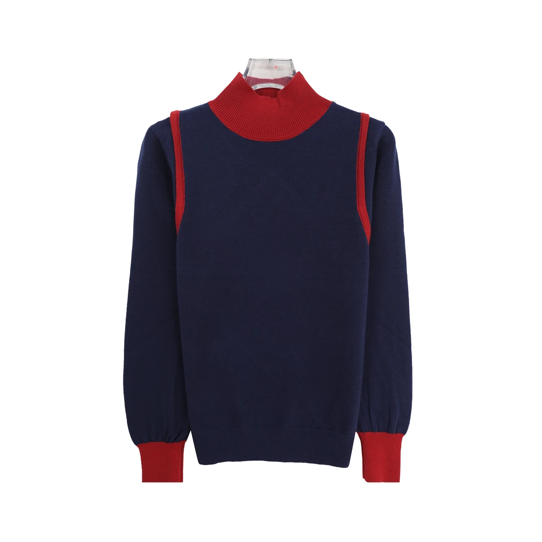 秋冬新款洋气撞色针织衫上衣高级感半高领毛衣X3088