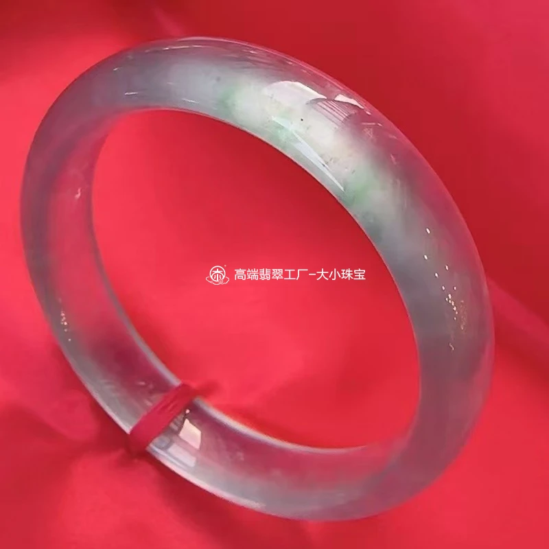 大小珠宝玻璃种冰白白月光天然翡翠手镯正圈52老坑种冰透缅甸玉镯