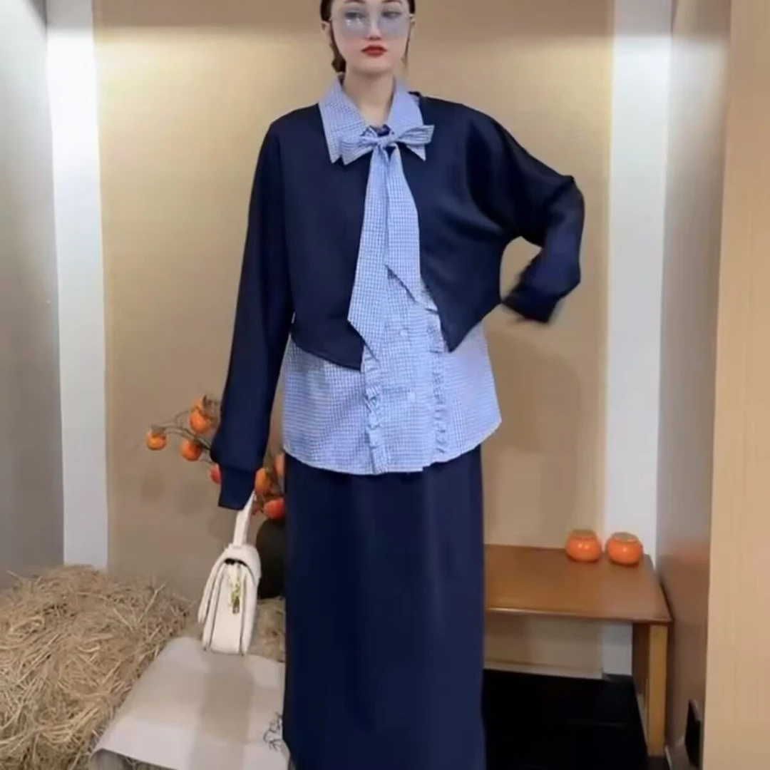 早秋新款大码25003欧若风穿搭春季女时尚套装三件套叠穿洋气