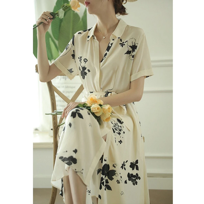 法式连衣裙夏季翻领复古温柔风高级感气质中长款高端裙子4962