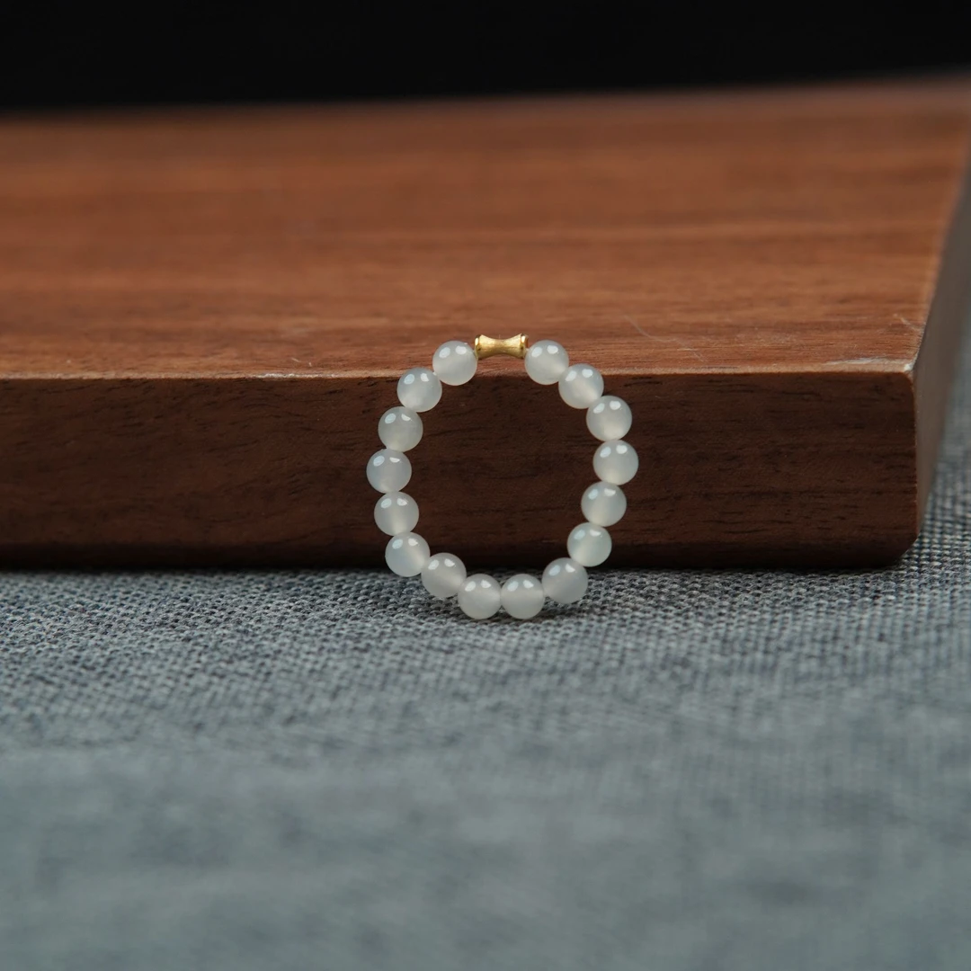 杰我睿18k竹节天然和田玉珠珠链戒圈气质百搭耐看