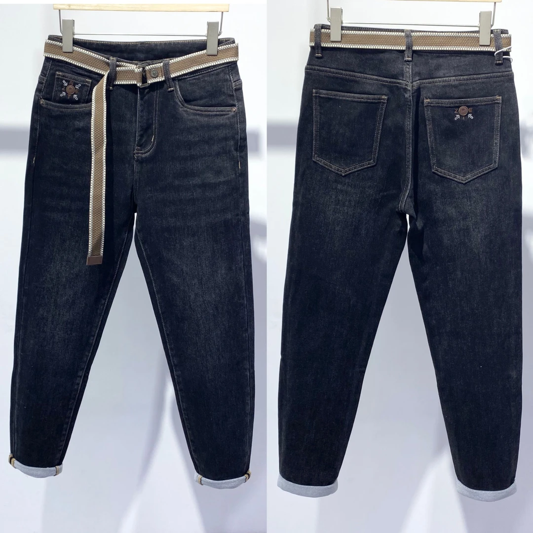 【树邦实体高货】秋冬新款加厚黑灰时尚百搭弹力小直筒牛仔长裤