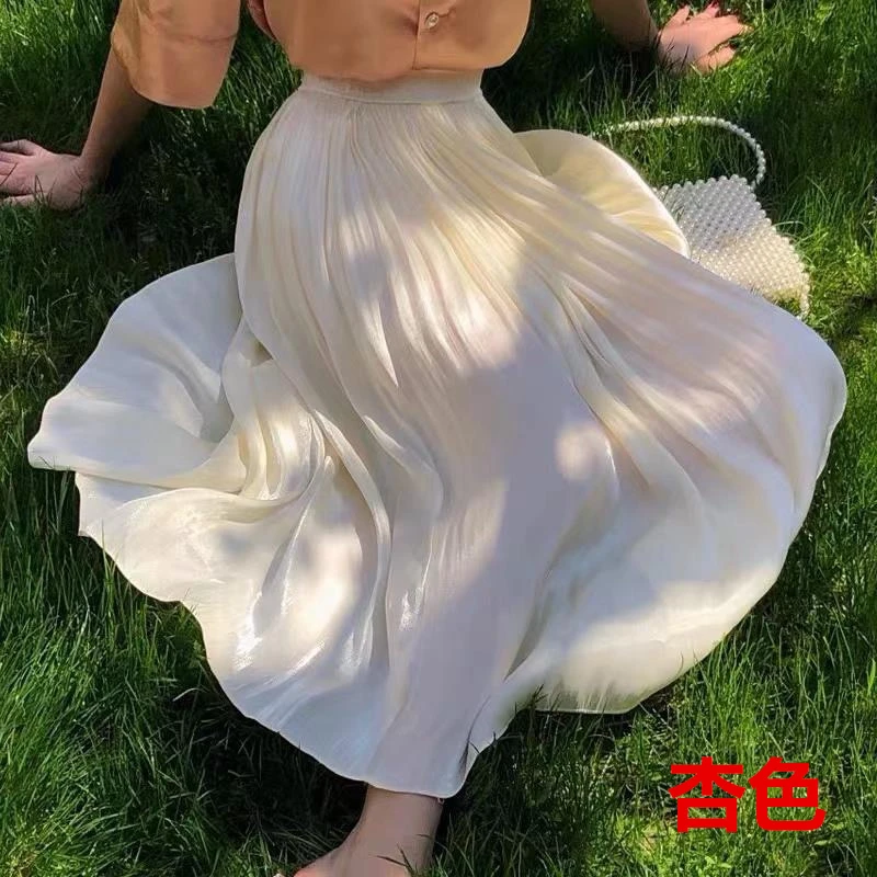 珠光鎏璃纱显瘦半身裙夏季遮胯轻奢气质大裙摆中长款A字裙百搭