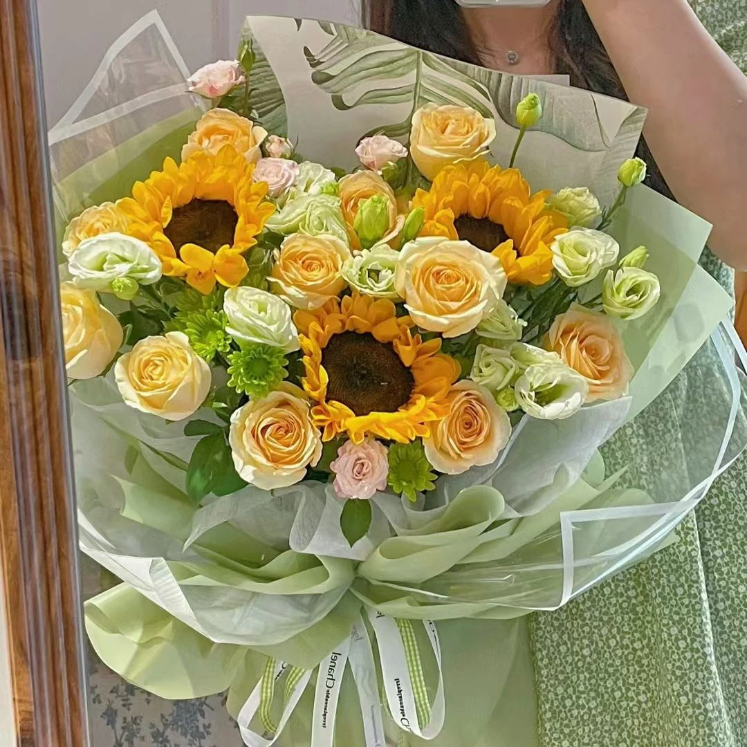 【前程似锦】3支向日葵玫瑰洋桔梗混搭大花束