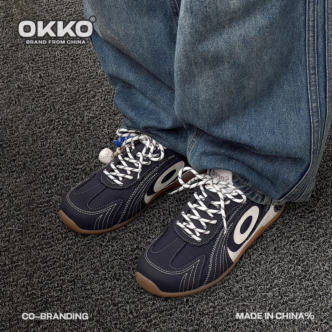 OKKO海军蓝德训鞋男2025夏季新款复古透气学院风时尚平底鞋女