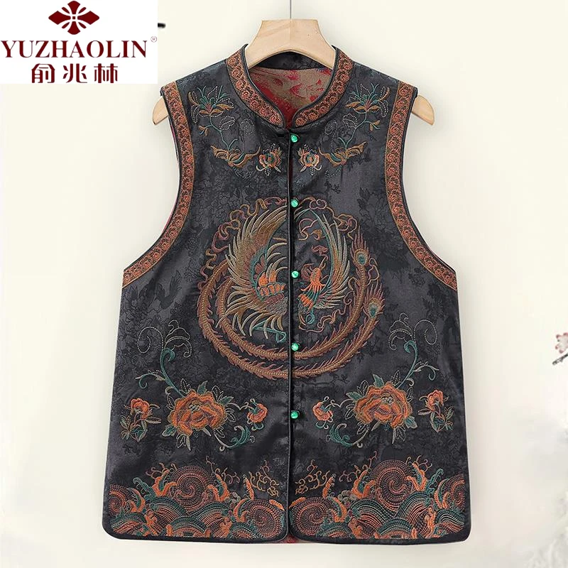 俞兆林新中式国风刺绣薄款马甲双面穿女装春秋坎肩背心无袖上衣唐