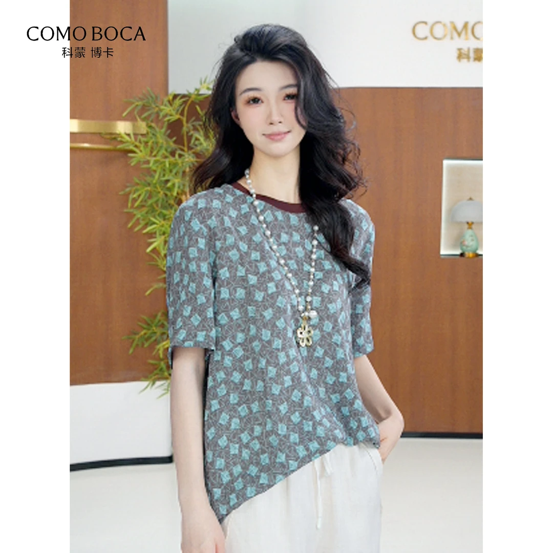COMOBOCA/科蒙·博卡夏季桑蚕丝百搭T恤休闲短袖上衣女KXTMLML698