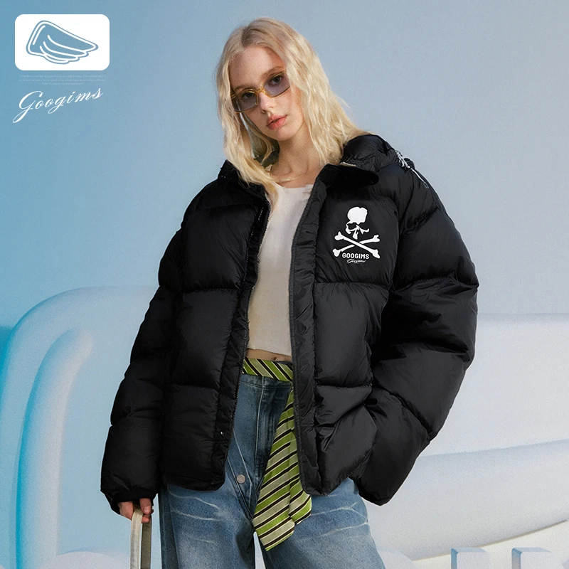 韩国Googims鹅绒服男女同款秋冬骷髅百搭休闲宽松短款情侣款外套