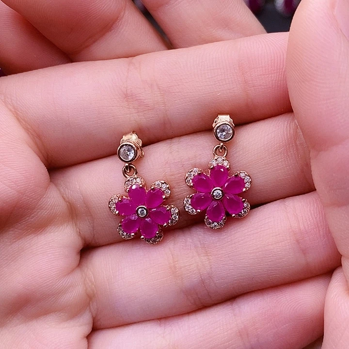 耳饰红宝石银S925镶嵌