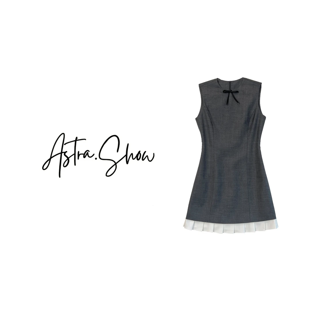 Astra闪闪|【留洋千金】法式连衣裙气质优雅无袖荷叶边A字裙2506054