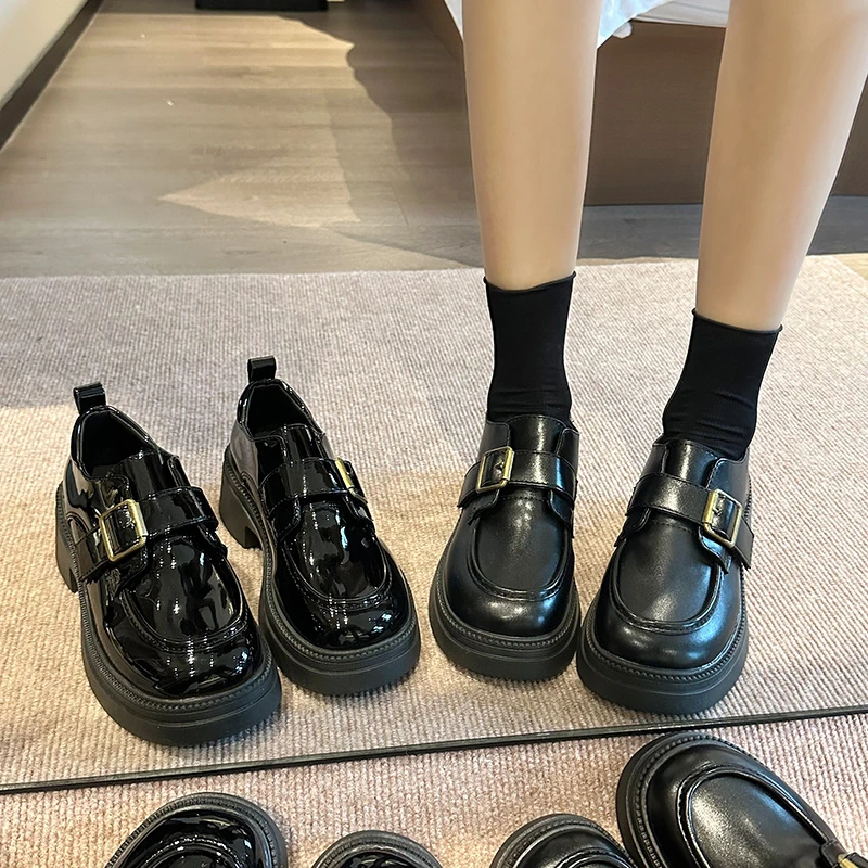 乐福鞋女2025新款厚底软底不累脚配裙子小皮鞋一脚蹬黑色学生女鞋