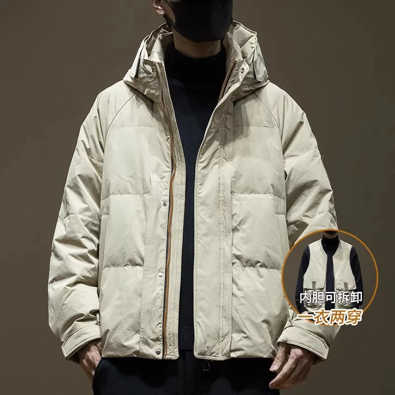 Cebrodz可拆卸内胆90鸭绒连帽羽绒服男士面包服2024冬季保暖外套