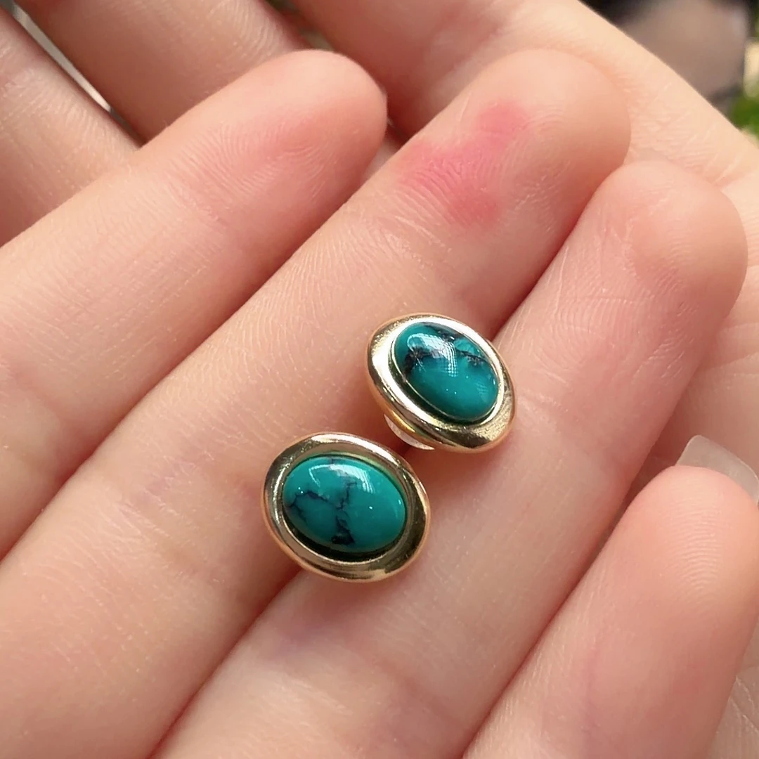 绿松石银S925镶嵌耳饰