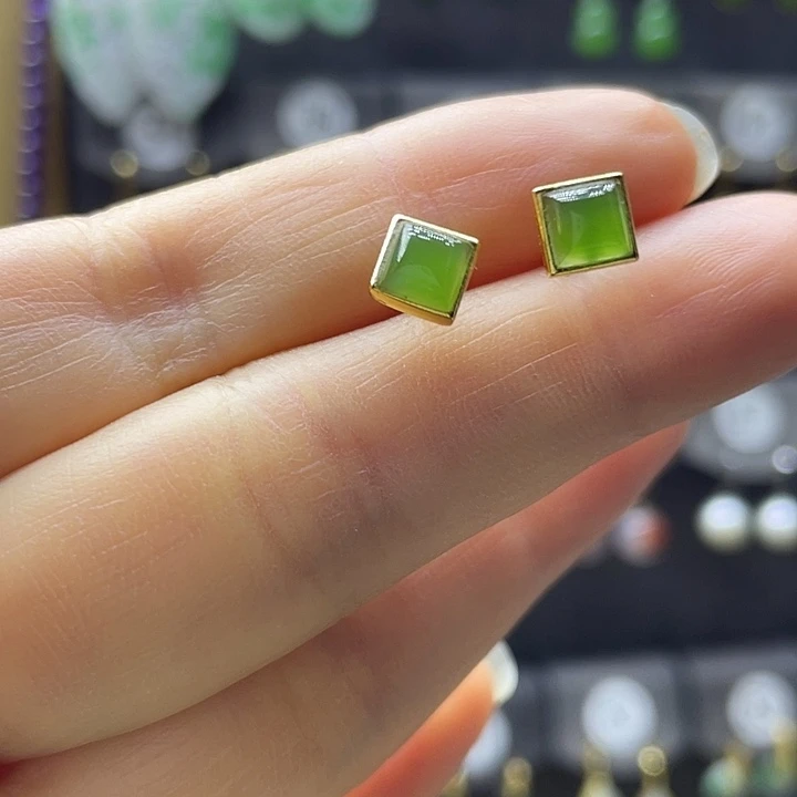 和田玉银S925镶嵌耳饰