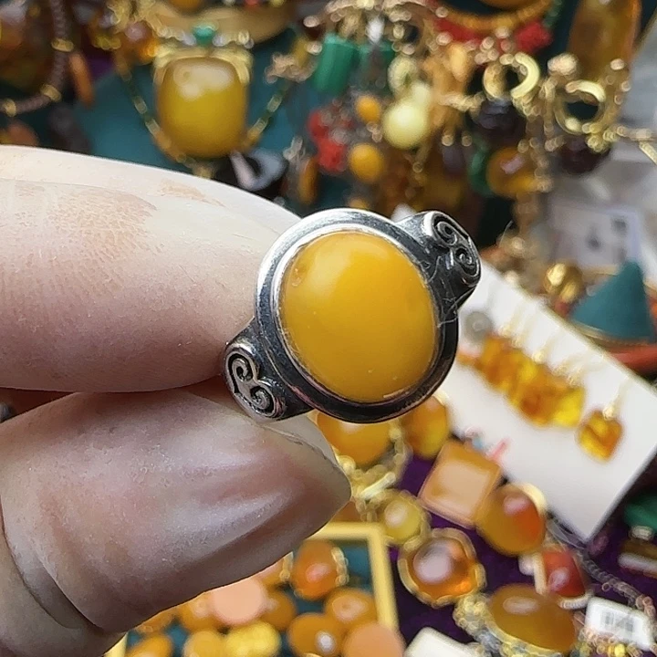 琥珀银S925镶嵌戒指