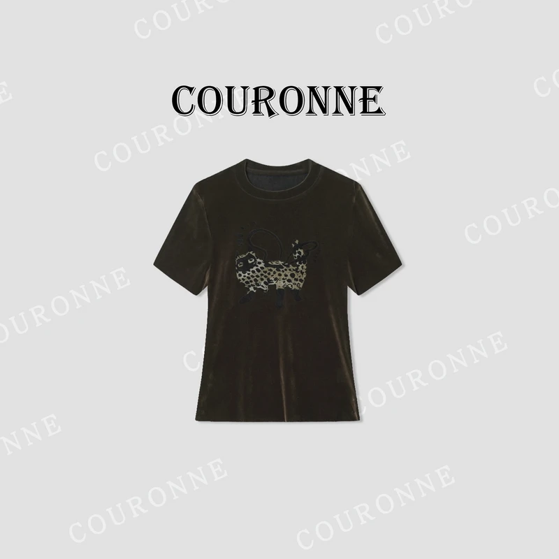 【小熊】-春夏‘’豹纹猫‘’轻奢贵气减龄设计时髦精致显瘦短袖33340