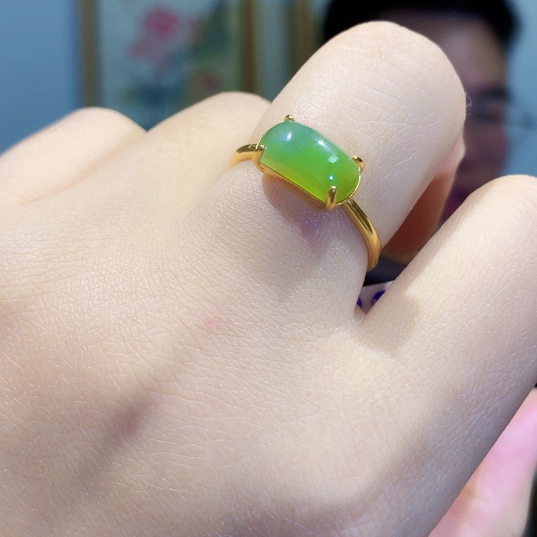 和田玉（碧玉）戒指银S925镀金镶嵌