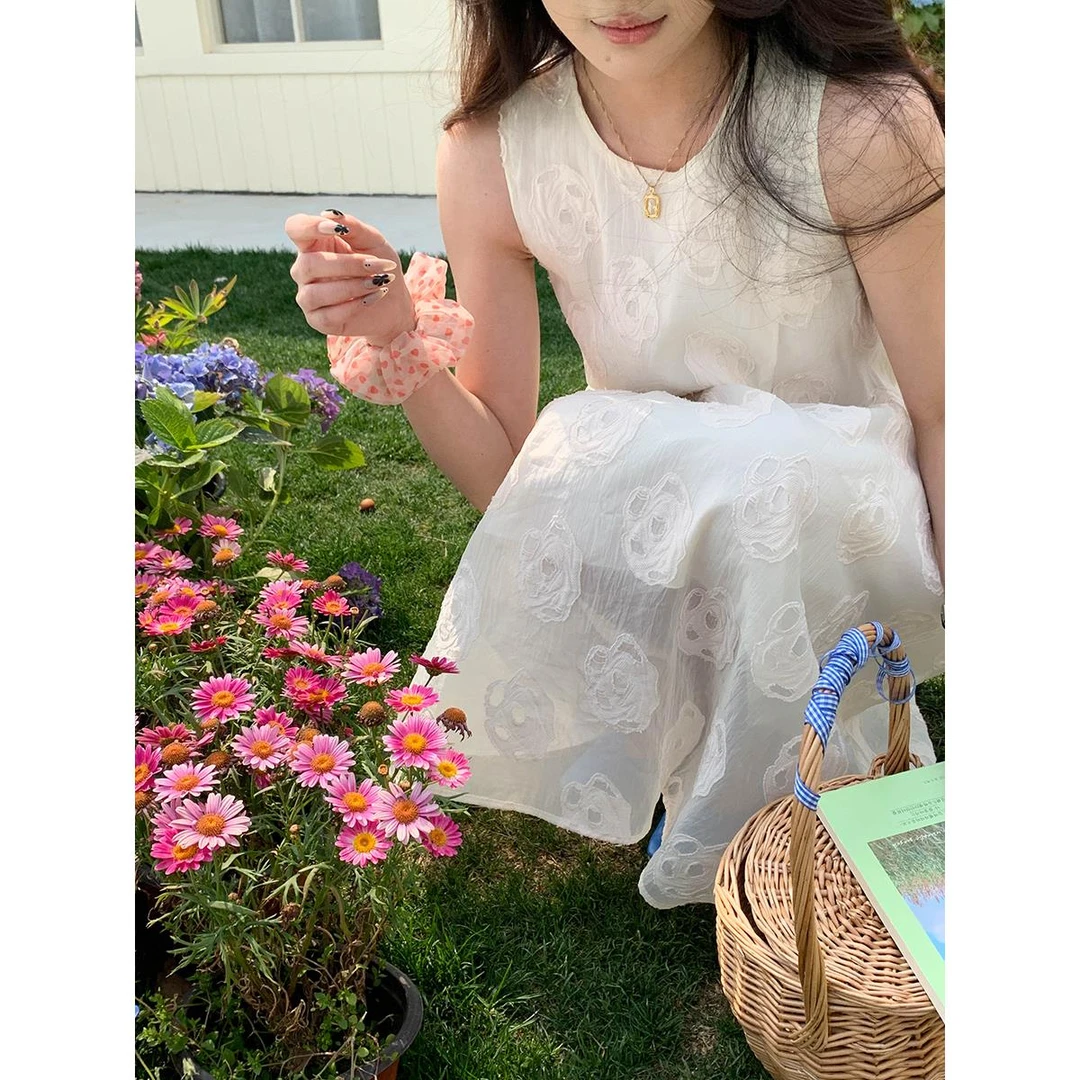 3th Morning 月光玫瑰 设计感提花刺绣宽松无袖连衣裙ZY2978C