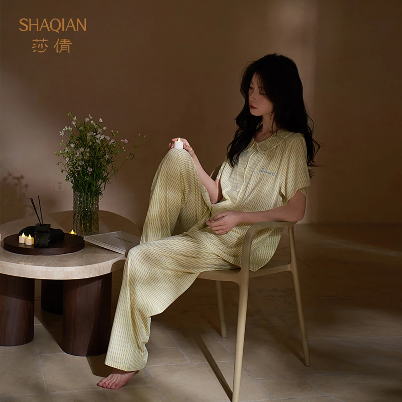 莎倩莫代尔棉女士睡衣2025年夏季新款凉感娃娃领可爱短袖家居服
