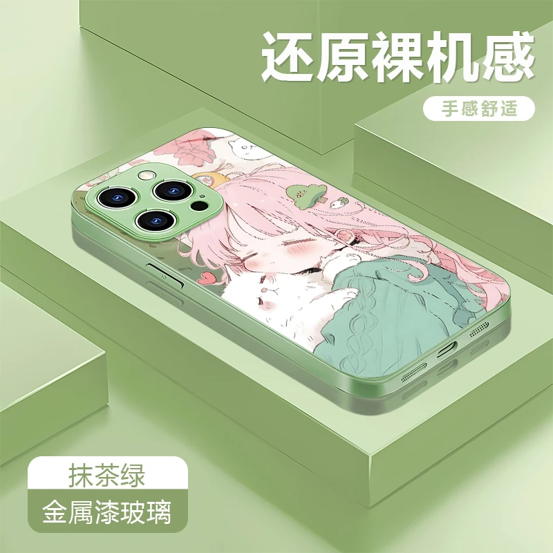 少女绿适用苹果16/华为P70/vivo/oppo金属漆玻璃防摔手机壳保护壳