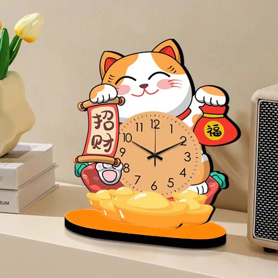 艺潮ZB104招财猫静音时钟摆件桌面摆台装饰静音时钟摆件FL-10