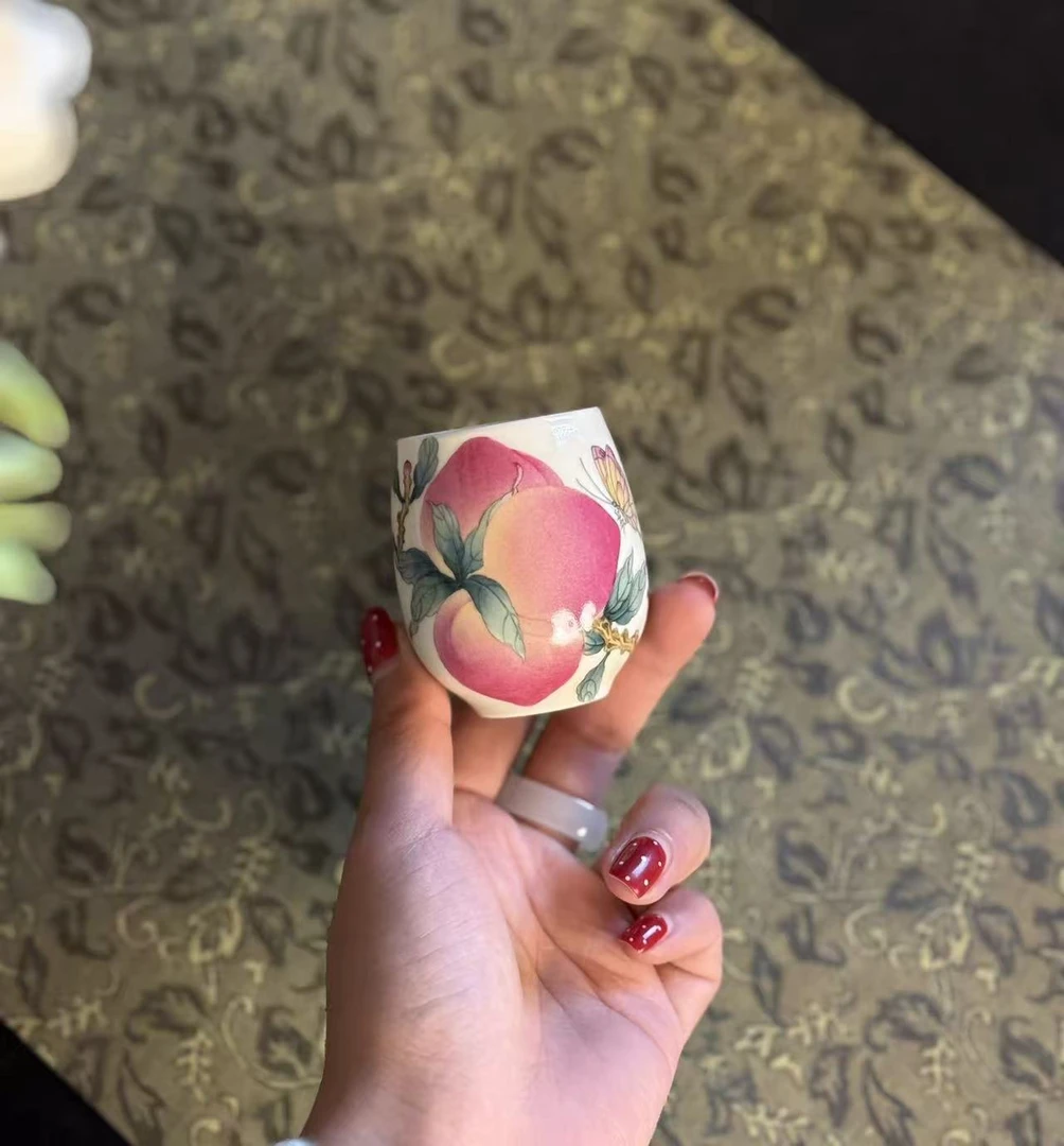 《梦乔茶器》雅圣景德镇手工手绘桃蝶蛋杯釉上彩粉彩高温高端窑口