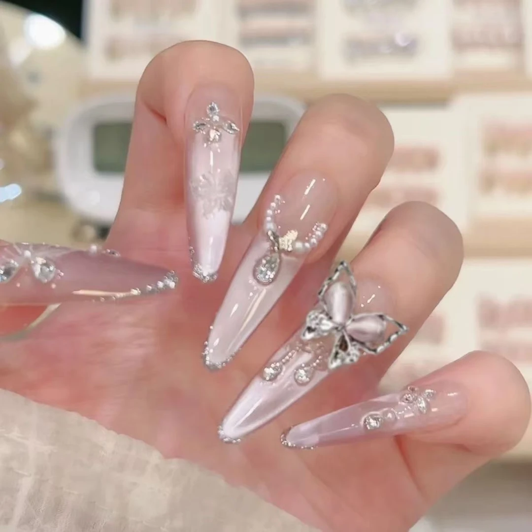 冰蝶奔月秋季新款甲冰蝶纯手工美甲爆闪猫眼蝴蝶气质轻奢超长美甲