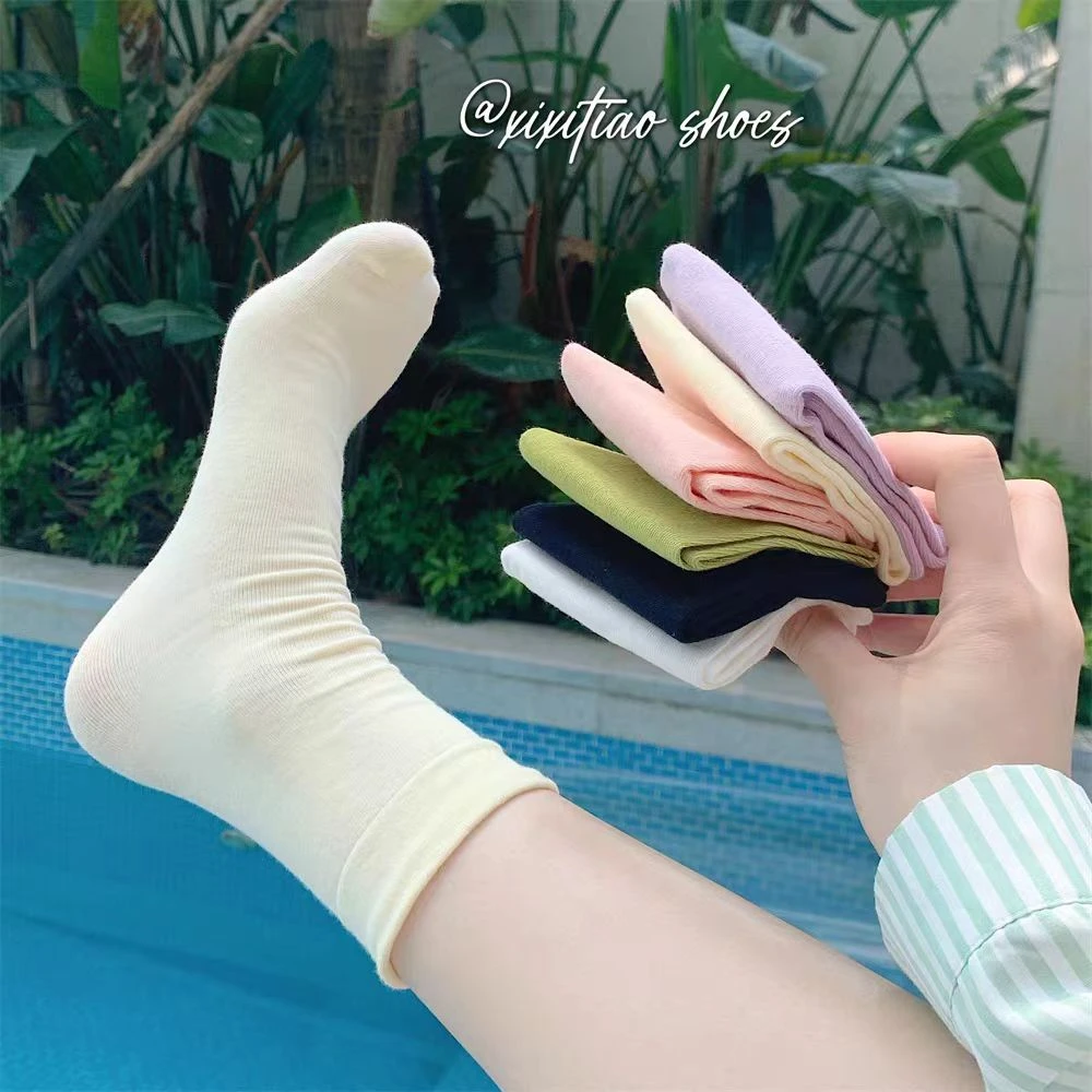 女士松口堆堆袜糖果色中筒袜6021