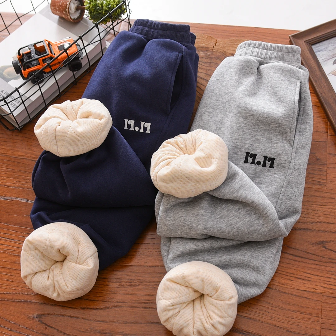 男童加绒裤子冬季2026新款男孩加厚中大儿童刺绣运动卫裤