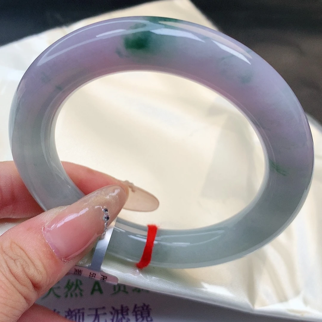 未镶嵌手镯翡翠纯天然a货紫底胖圆1355号