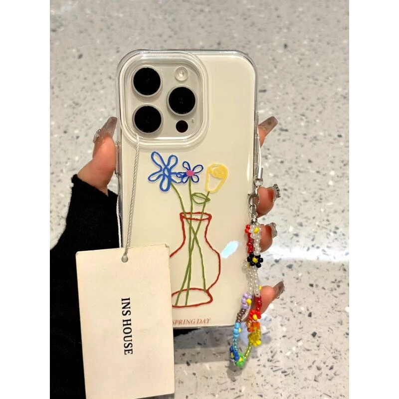 ins创意彩色线条花瓶适用iphone16promax苹果15pro手机壳14新款13