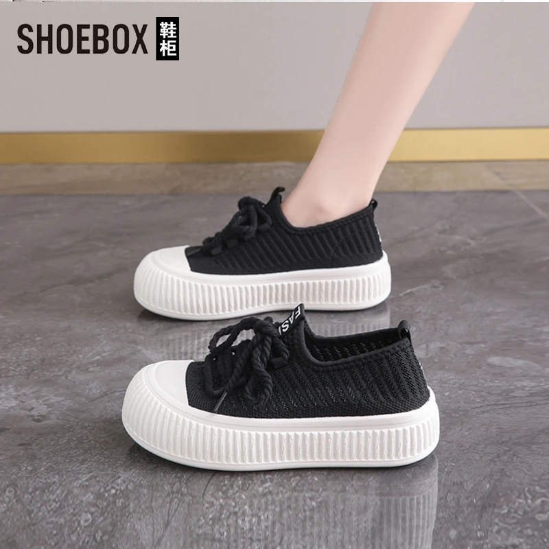 SHOEBOX鞋柜女鞋踩屎感运动鞋2025新款夏季网面镂空一脚蹬网鞋