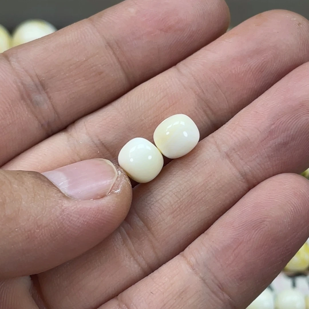 X****蜜蜡未镶嵌裸石瓷白蜡老型对珠
